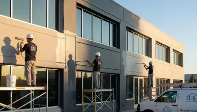 Professional commercial painters working on an office exterior in Bradenton, FL