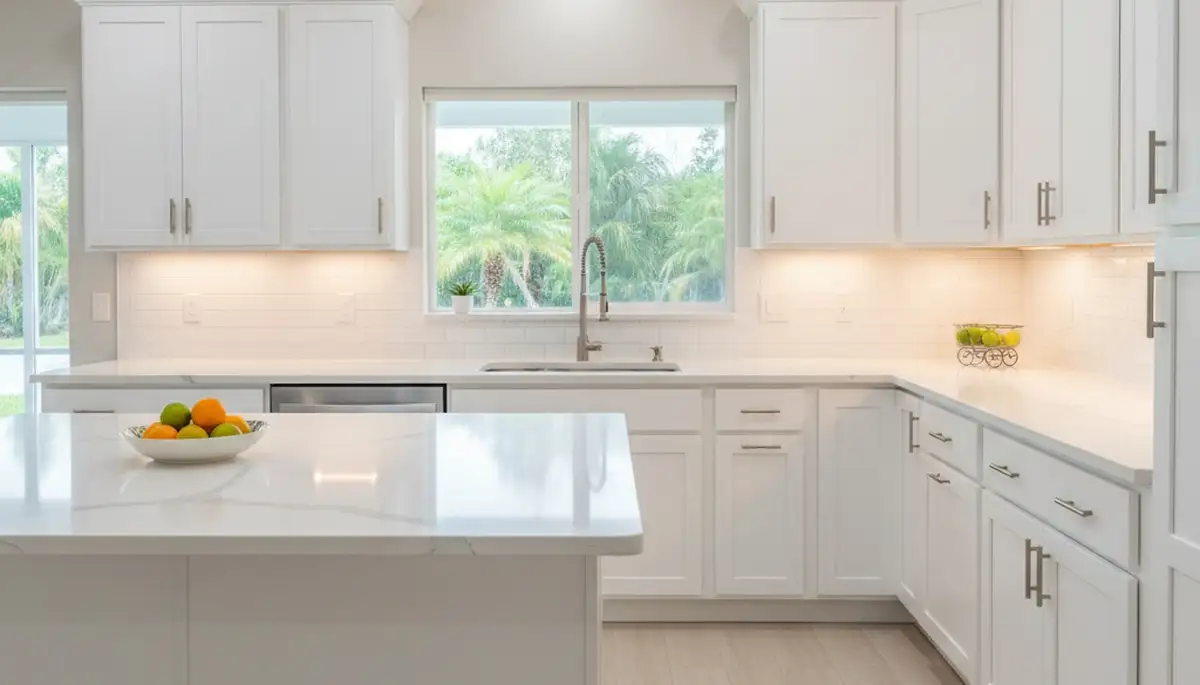 Refinished kitchen cabinets in Bradenton, FL showcasing smooth, durable finishes by local painting experts