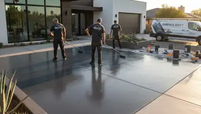 Professional concrete staining on Bradenton FL patio by expert house painters for lasting color
