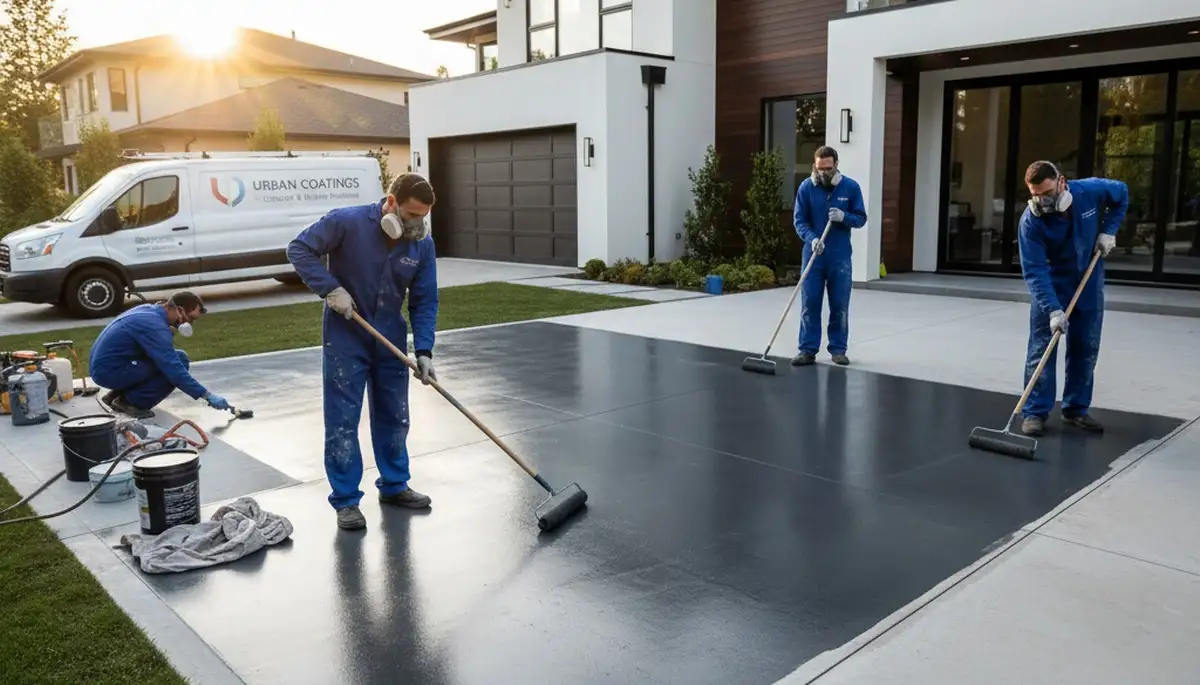 Professional concrete staining on a Bradenton FL driveway by local house painters