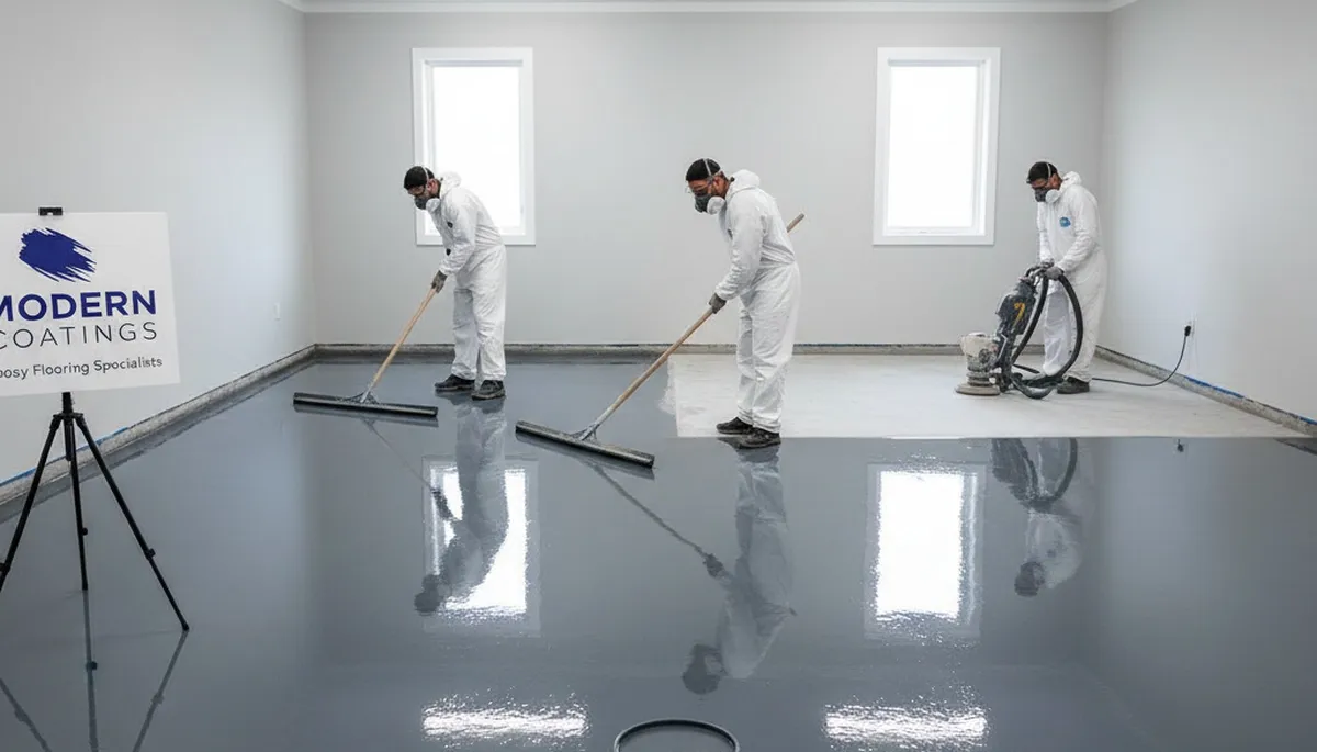 Epoxy floor coating in Bradenton FL garage by professional painters for durable concrete protection