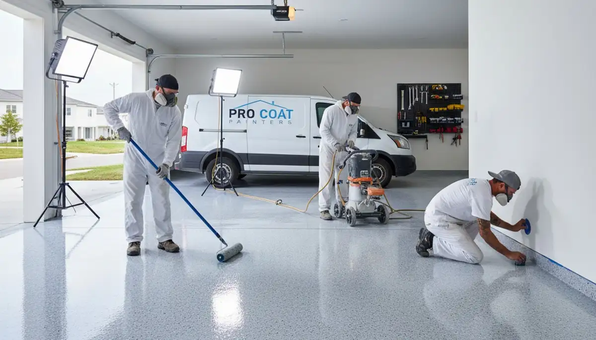 Professional garage floor coating by house painters in Bradenton FL protecting concrete surfaces