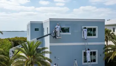 Professional house painters finishing exterior home in Bradenton, FL