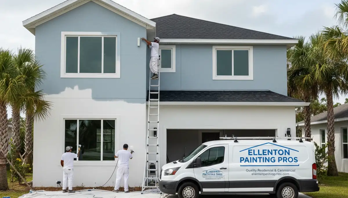 Professional house painters working on exterior home repaint in Bradenton FL