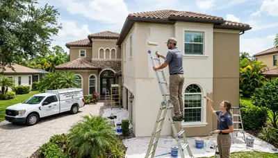 Professional house painters working on exterior home repaint in Bradenton FL