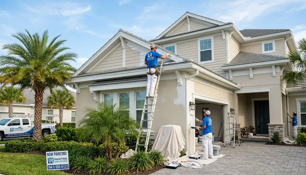 Professional house painter working on exterior home in Bradenton, FL