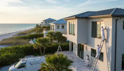 Professional house painters improving home exterior in Bradenton, FL with quality painting services