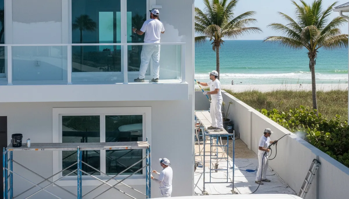 Professional house painter working on residential exterior in Bradenton FL