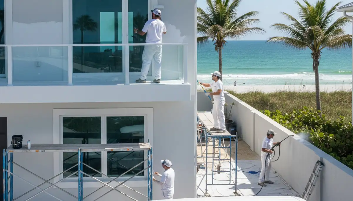 Professional house painter working on residential exterior in Bradenton FL