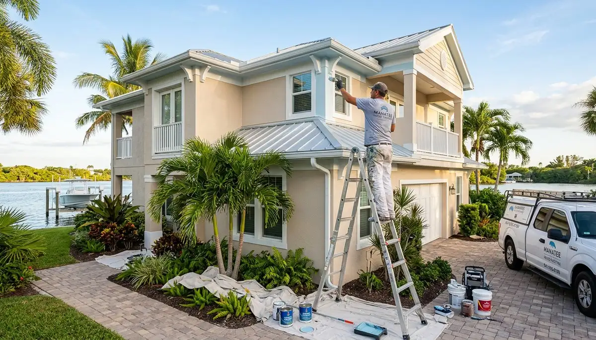 Professional house painters finishing exterior home painting in Bradenton, FL