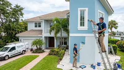 Professional house painters working on exterior home repaint in Bradenton, FL