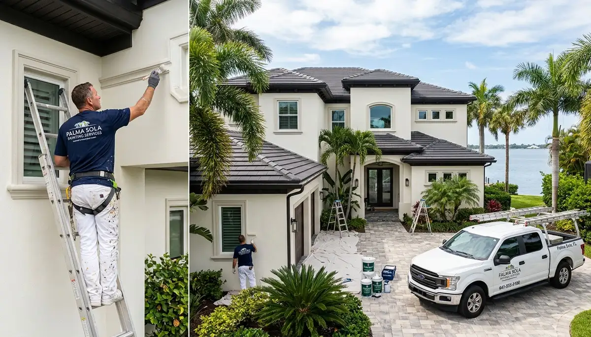 Professional house painter in Bradenton FL applying fresh exterior paint to a coastal home