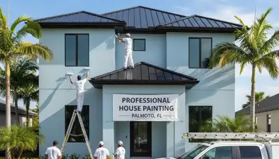 Professional house painter in Bradenton FL applying exterior paint to a coastal home