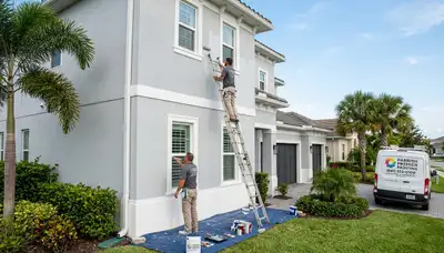 Professional house painters working on exterior home repaint in Bradenton, FL