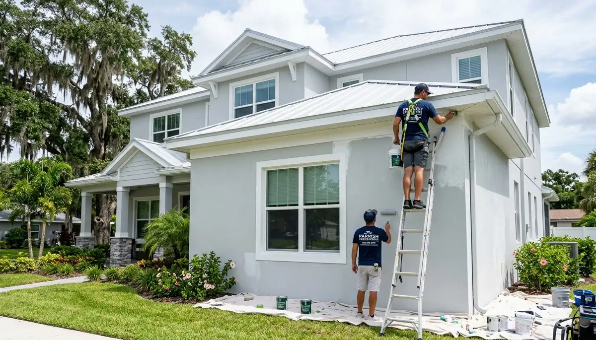 Professional house painter working on residential exterior in Bradenton, FL