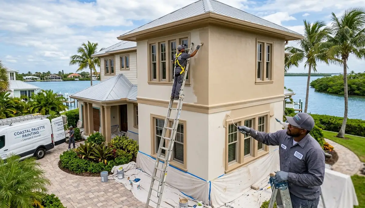 Professional house painter in Bradenton FL applying fresh exterior paint to a coastal home