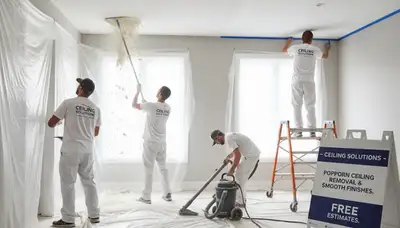 Professional popcorn ceiling removal in Bradenton FL home with smooth modern ceiling finish