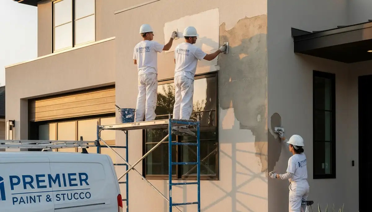 Professional stucco repair on Florida home exterior by expert painters in Bradenton, FL