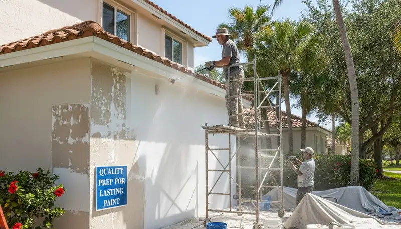 Professional surface preparation for exterior house painting in Bradenton, FL ensuring lasting paint adhesion