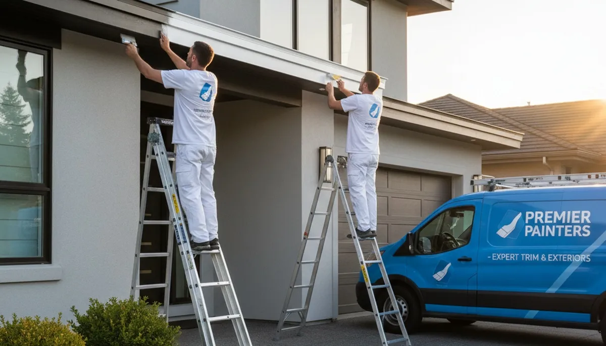 Professional trim and fascia painting on coastal home in Bradenton, FL by expert house painters