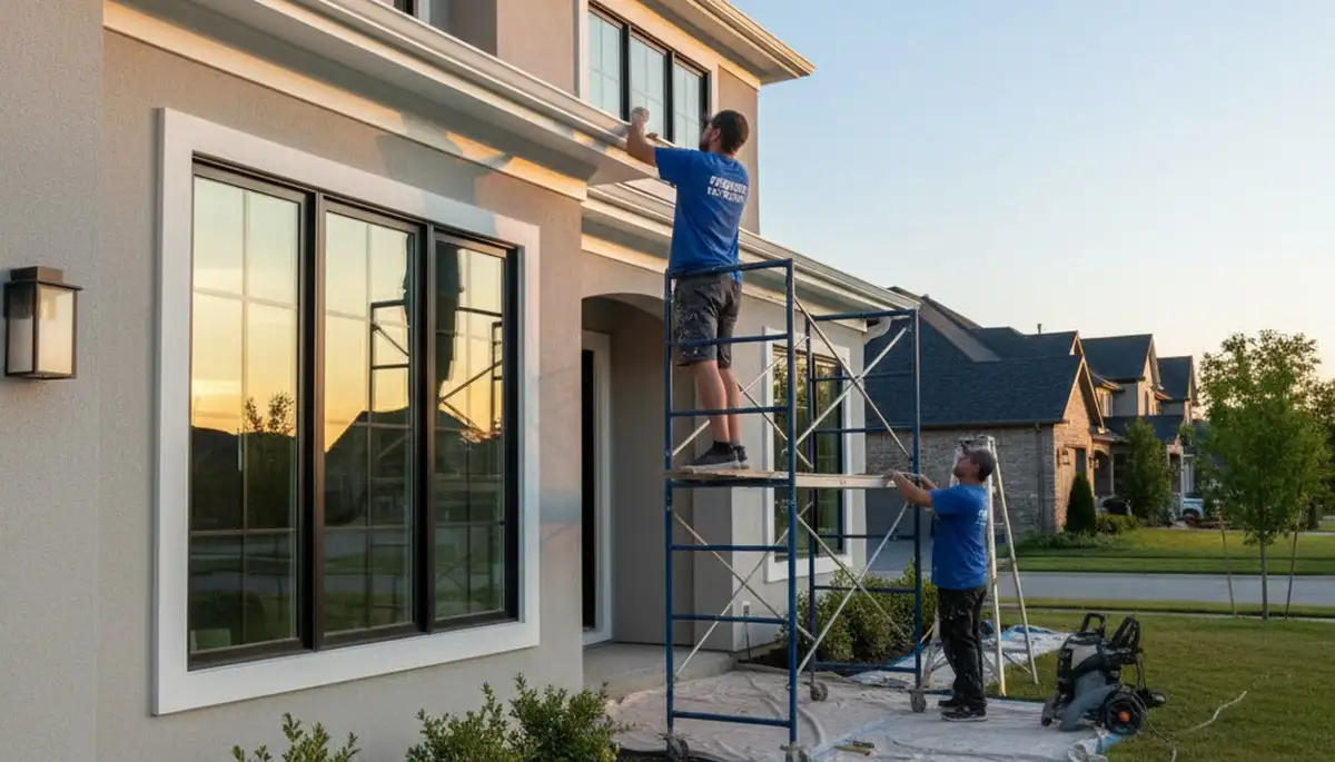 Painter refinishing home trim and fascia in Bradenton, FL for durable, weather-resistant curb appeal