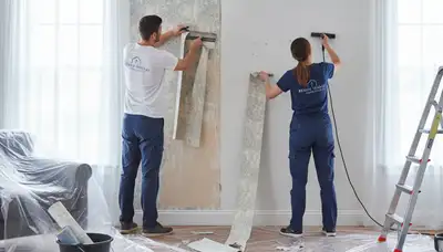 Professional wallpaper removal service in Bradenton FL removing old wallpaper cleanly without wall damage